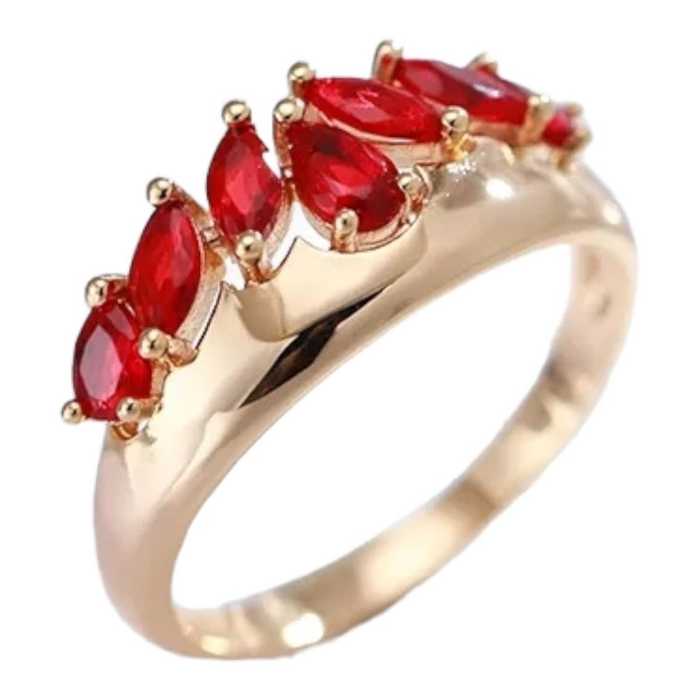 Beautiful 18K Rose Gold Plated Copper Red Marquise Crown Ring Size 9